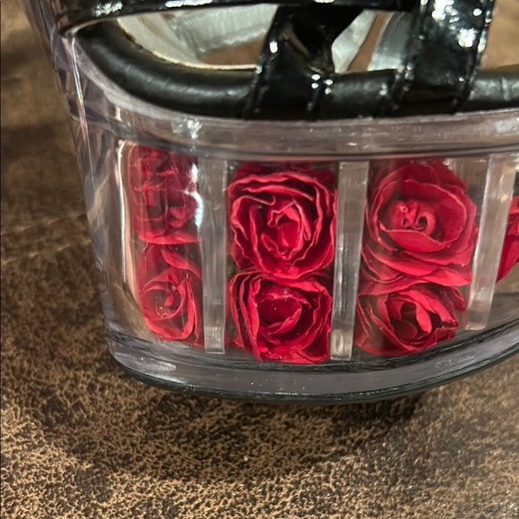 Black Strappy Platform Heels With Roses - Picture 3 of 6